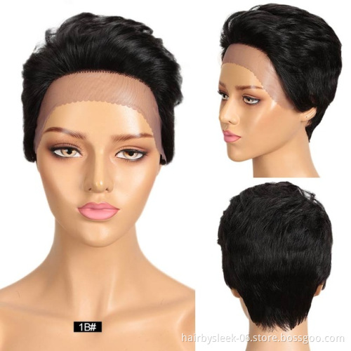 Rebecca Women Ombre Short Pixie Cut Human Hair Front Lace Wigs Dark brown Short Straight Wigs human Hd Lace Wig For Black Woman